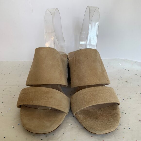 Vince Tan Suede Double Strap Benetta Slide Mule Block Heel Sandals - Size 8 - Picture 4 of 10